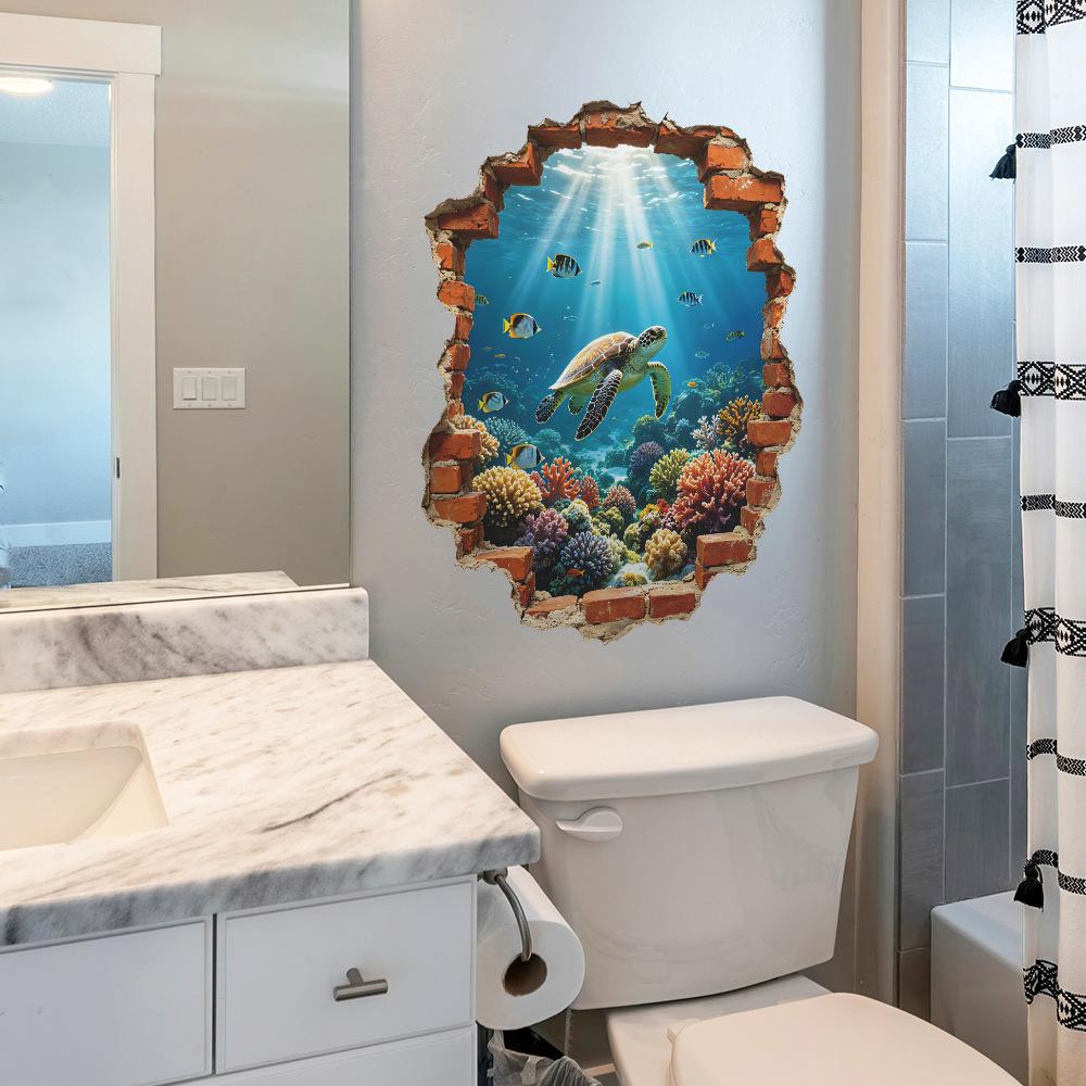 Personalized Wall-breaking Sea-bottom Sea-view Bathroom Children's Room Self-adhesive Wall Decoration Stickers