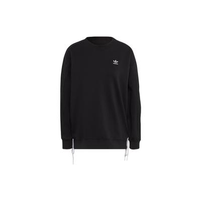 Originales Schnür-Rundhals-Langarm-Sweatshirt mit einfarbigem Logo-Print und seitlichem Kordelzug Damen-Tops Schwarz HK5055