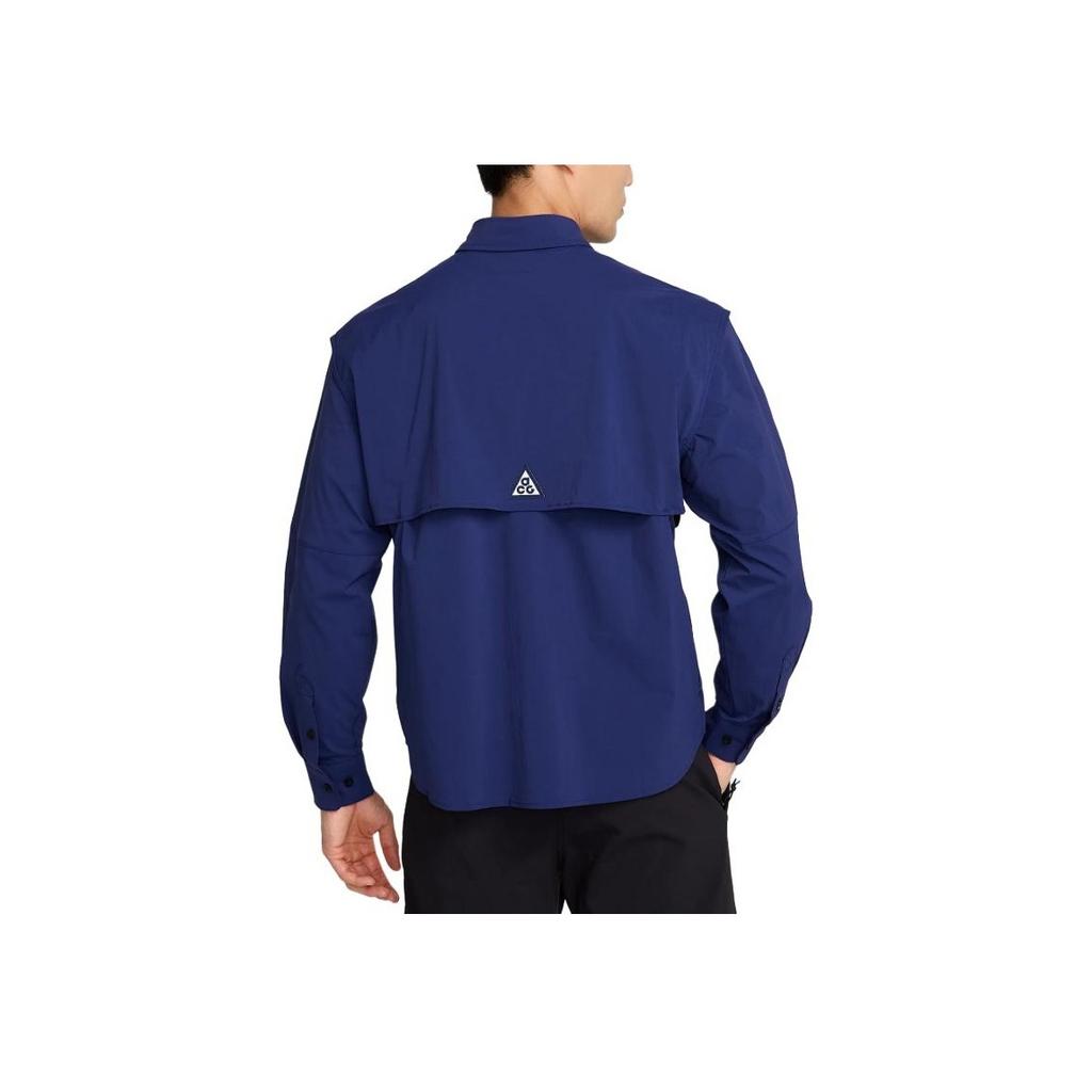 Nike Solid Logo Loose Long Sleeve Shirt Men Shirts Blue HJ2466-492
