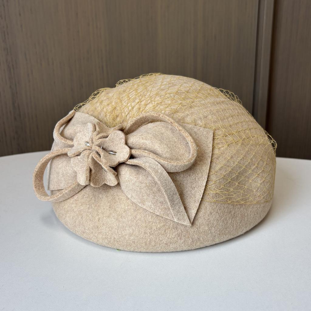 French Elegant British Retro Mesh Bud Hat Wool Top Hat Wedding Dress Banquet Bridal Headgear Stewardess Hat