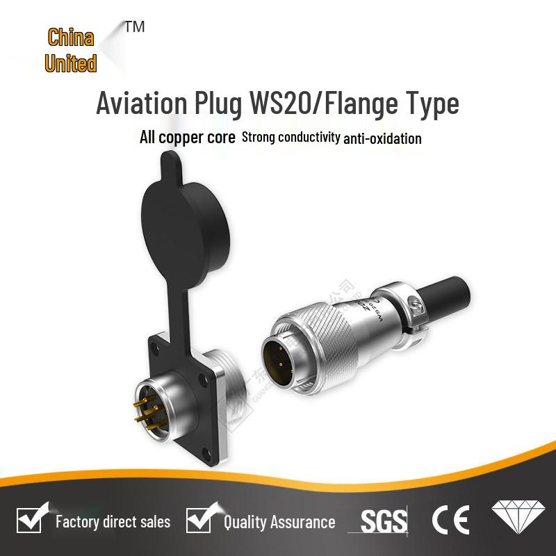 WS16 Aviation Flange Connector: Male & Female Docking, 2/3/4/5/7/9/10 Pins, 4-Core Cable Socket