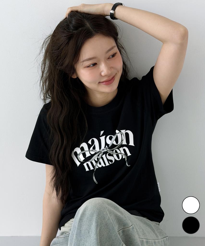 NTBC Maison Ribbon Lettering Short Sleeve T-Shirt_2 Colors