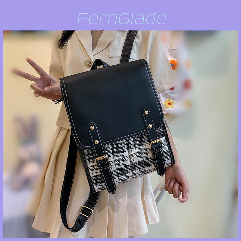 Vintage Plaid Flip Cover Backpack For Women 2023 New Trendy Simple Student Bookbag Travel Laptop Bag
