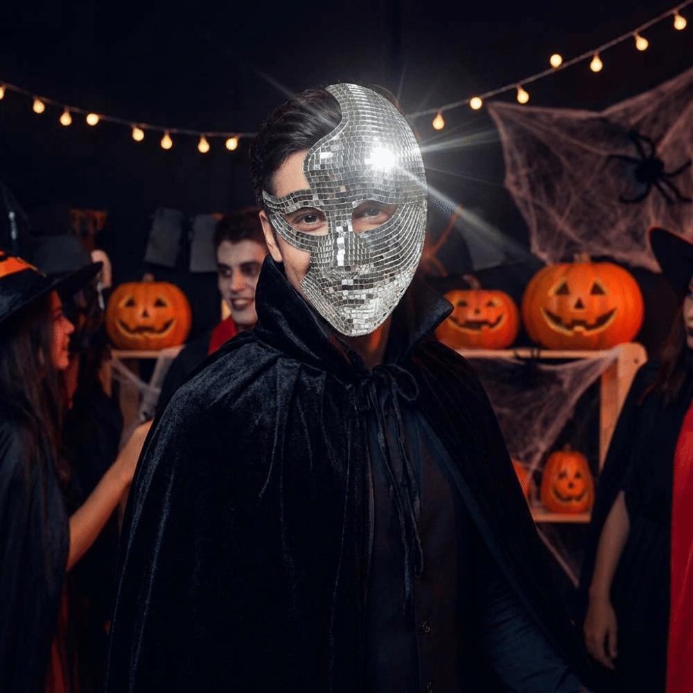 Glitter Material Disco Ball Mirror Mask Steampunk Style Costume Mask Halloween Costume