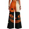 Women's Halloween Printed Patchwork Wide Leg Pants with Pockets Loose Fit Casual