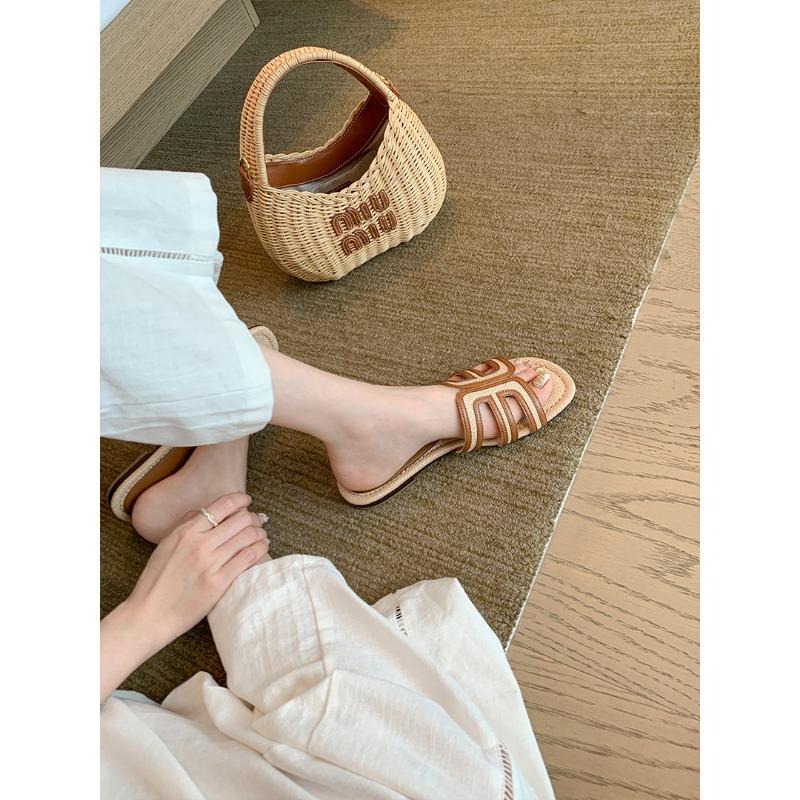 Sheepskin~ h slippers women's genuine leather retro casual beach vacation flat bottom seaside cool slippers outer wear summer