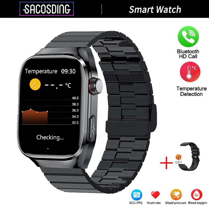 SACOSDING Smartwatch ECG+PPG Połączenie Bluetooth 2,04” HD Tętno Tlen we Krwi Ciśnienie Krwi Temperatura Ciała Sport Fitness Smartwatch