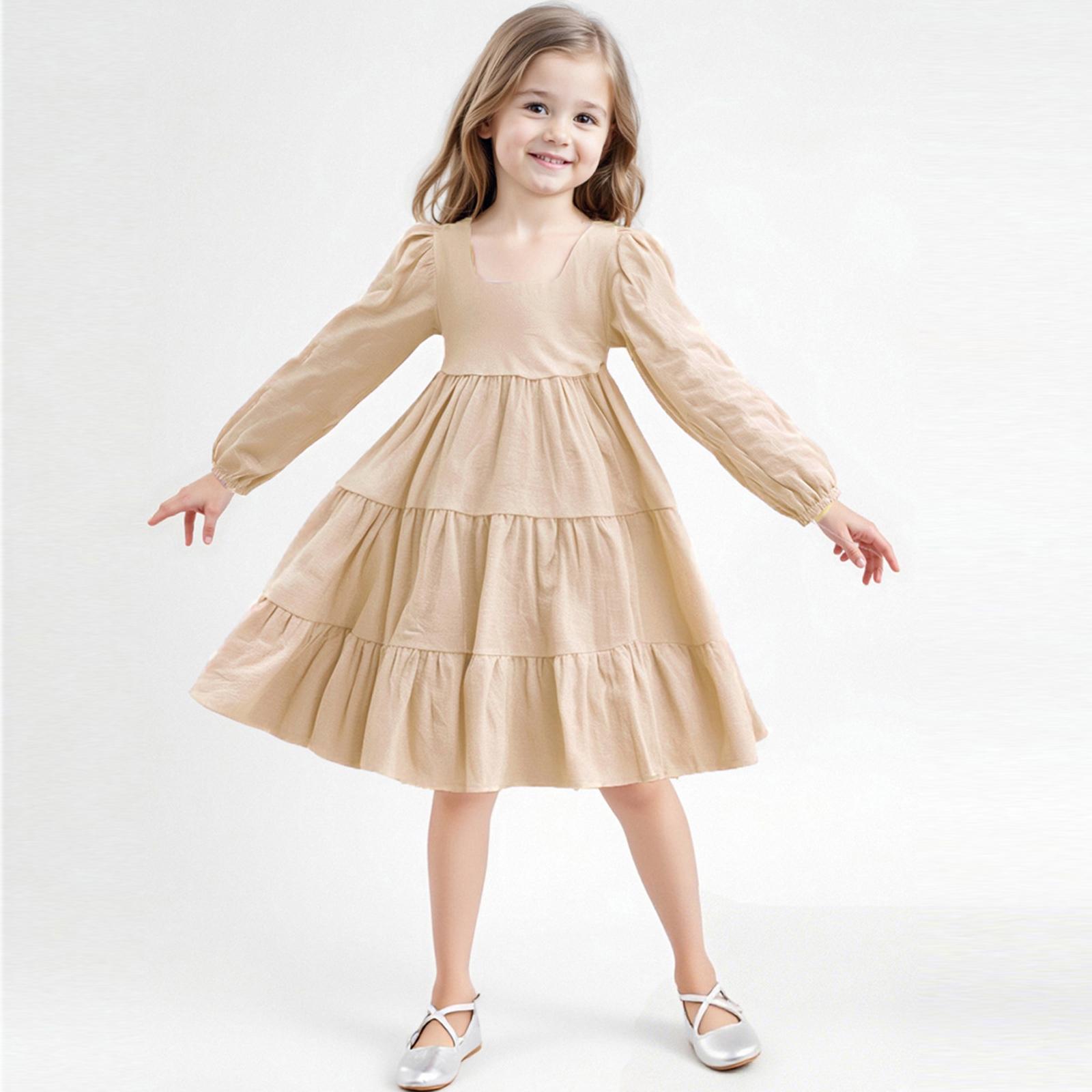 

Милое однотонное платье в кукольном стиле для девочек, вдохновленное лесом, с длинным рукавом 90 хаки