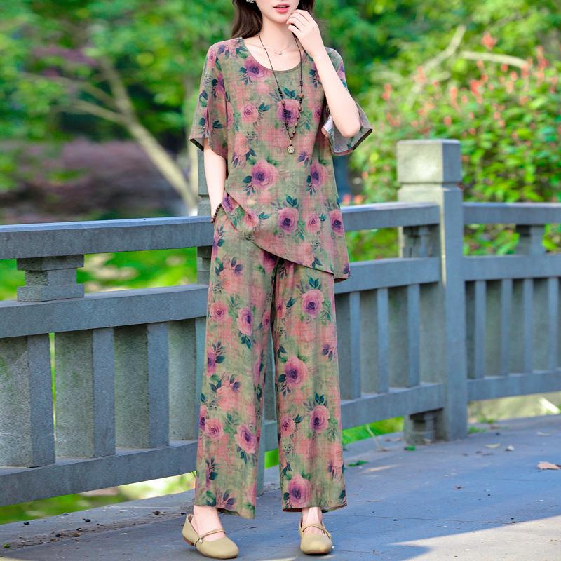 Plus Size Women's Two Pieces Set Summer Clothing Loose Casual Pants Sets