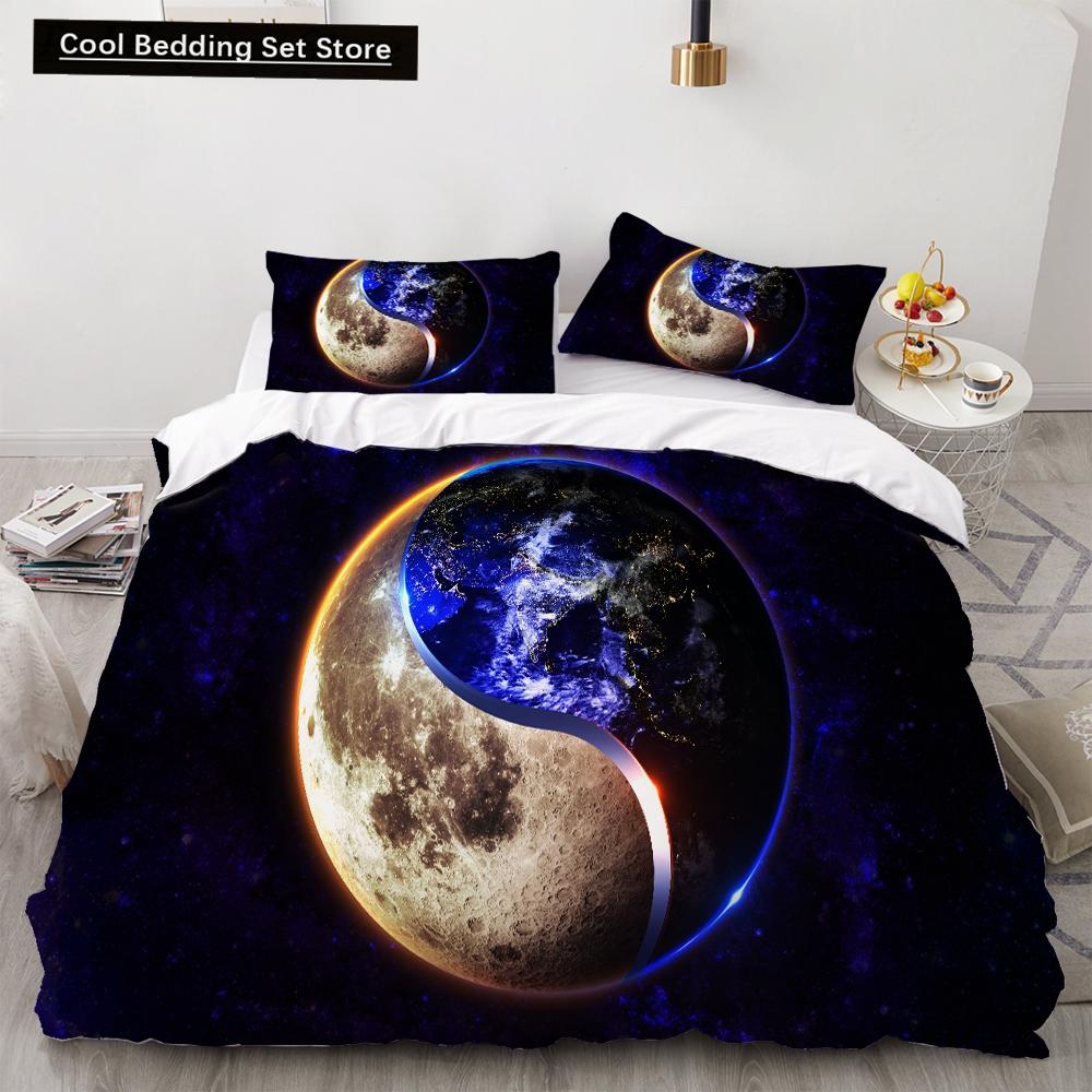 Yin Yang King Queen Duvet Cover Mandala Bohemian Bedding Set Retro Lotus Tai Chi Bagua Comforter Cover Chinoiserie Quilt Cover