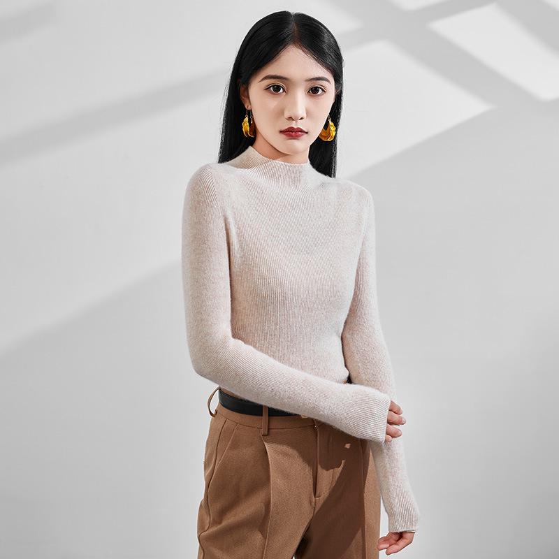 Women's Striped Cashmere Knit Sweater: 2025 Autumn/Winter, Soft & Fluffy, Elegant Slim-Fit Half-High Neck Base Layer.