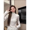 Women's Ribbed German Velvet Warm T-Shirt - Semi-High Neck, Solid Color, Autumn/Winter 2025 Collection
