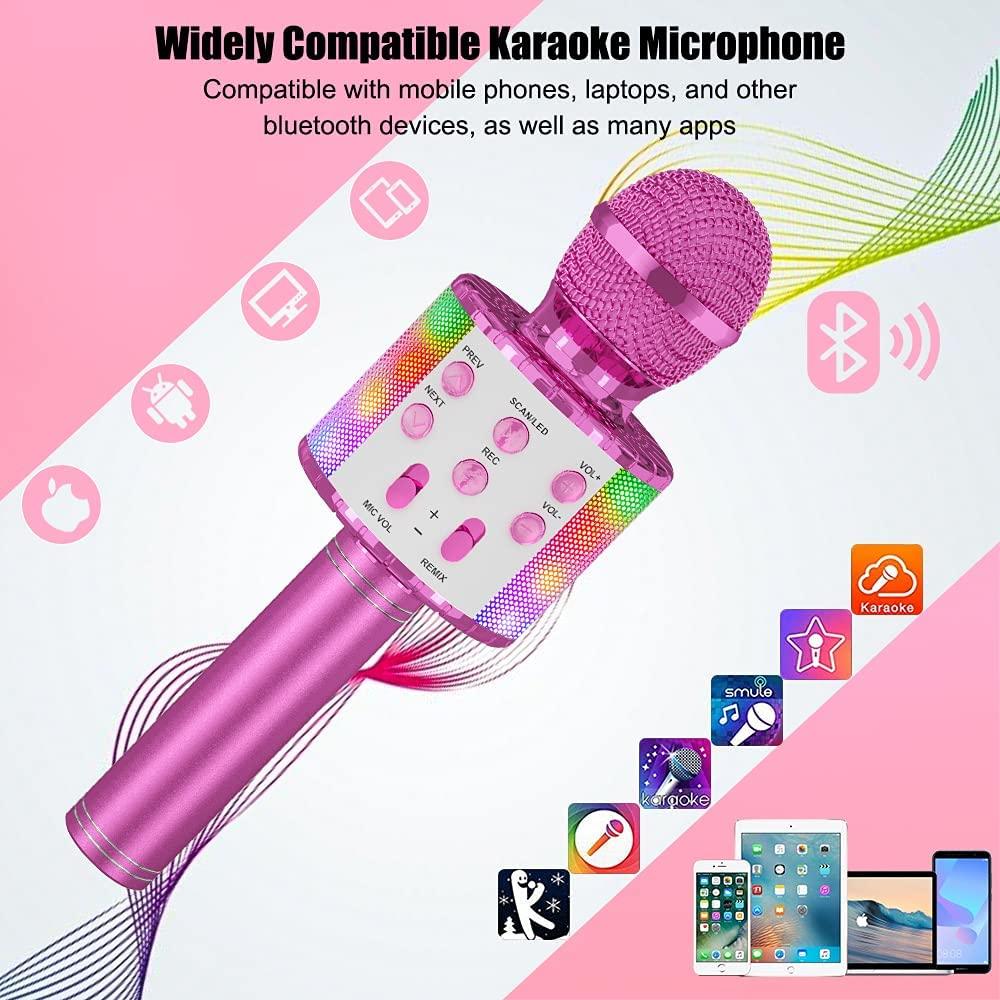 Bezdrôtový karaoke mikrofón, Detský karaoke mikrofón s LED tancujúcim svetlom, Bluetooth mikrofón pre deti dievčatá chlapcov na párty spievanie