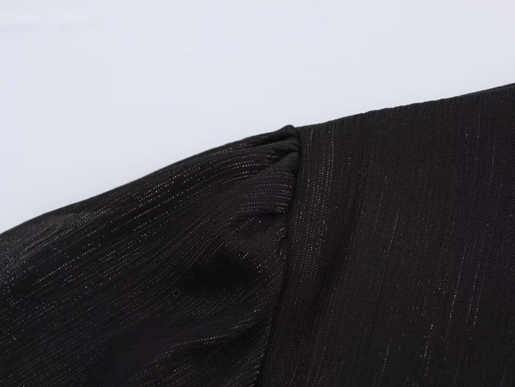 2025 Spring Women's Casual Chiffon V-Neck Long Dress with Gold & Silver Thread