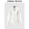 UR2026 Women's Floral Jacquard Lapel Tie-Front Shirt