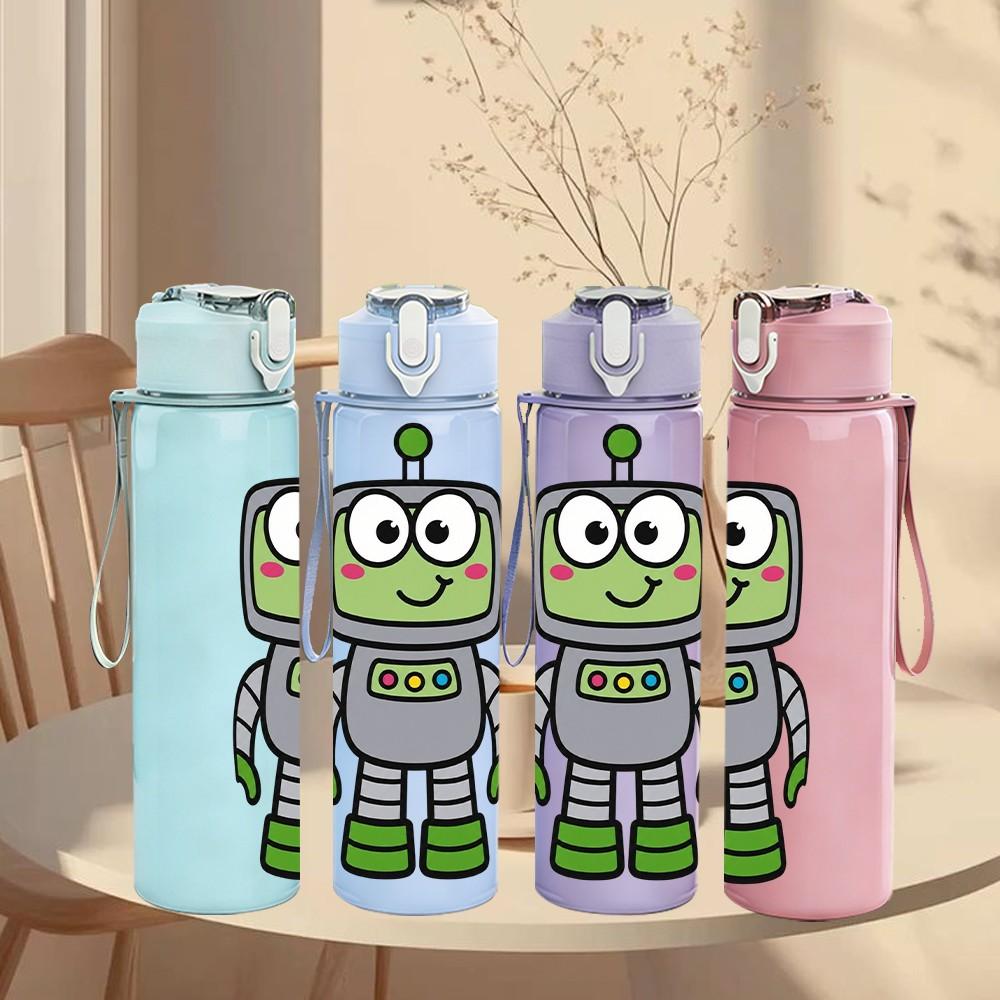 1PC Funny Green Space Robot 750ml Color Plastic Sports Water Bottle Leakproof Flip Straw Lid Suitable for Sports Office Home Use