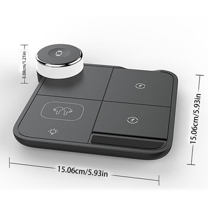 4 In 1 Wireless Charging Station Cell Phone Tablet Watch Charger with Colorful Light Foldable 15W Fast Wireless Charger Stand