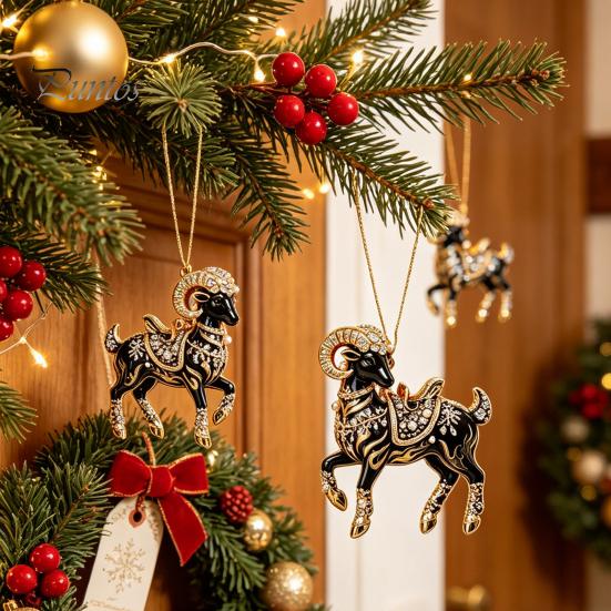 Lightweight Tree Ornaments for Holidays Black Goat Christmas Hanging Ornament, 2D Acrylic Festive Compact Restaurants Pendant, Decorative Car