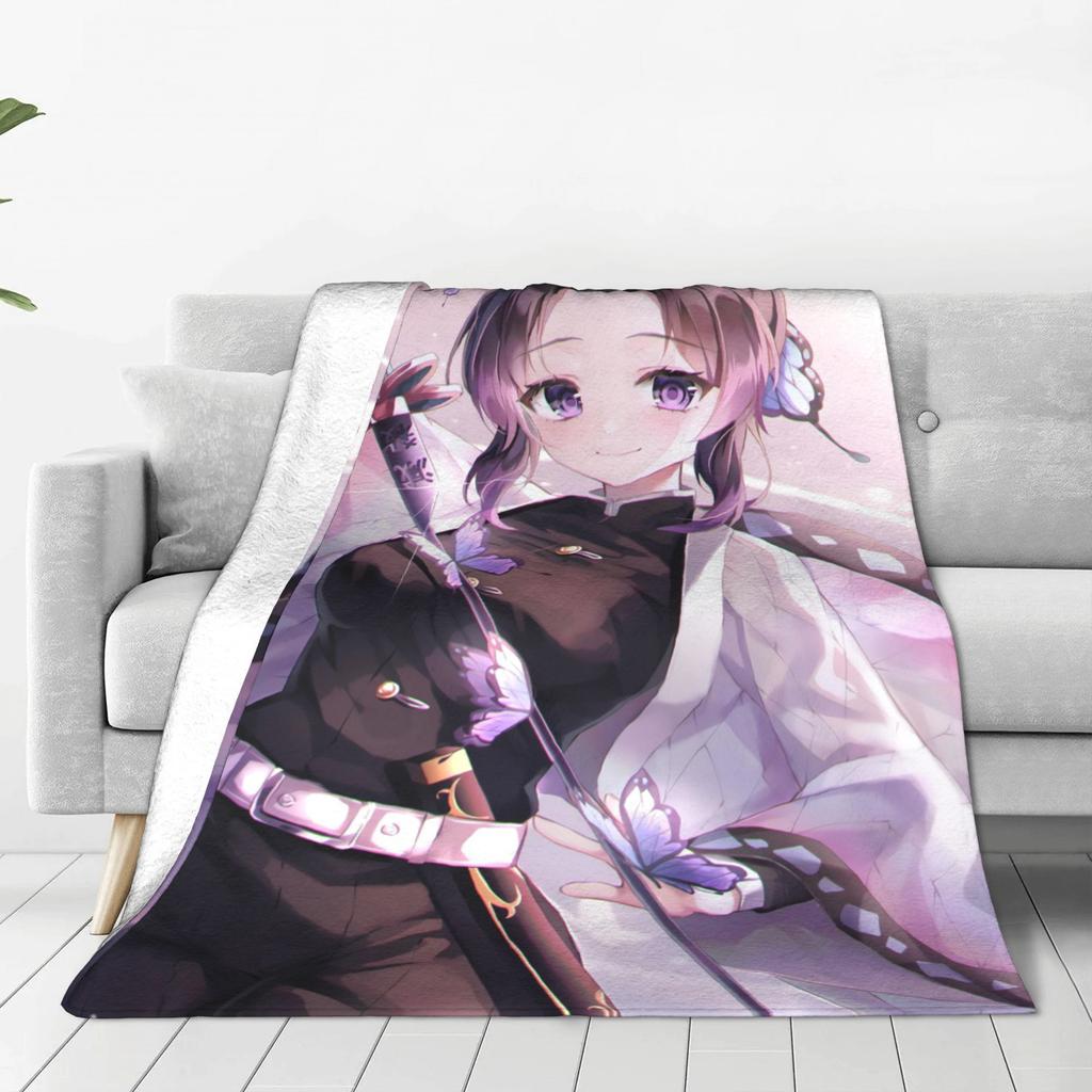 Demon Slayer Kochou Shinobu Blanket Flannel Summer Kimetsu No Yaiba Kamado Nezuko Soft Throw Blanket for Bedding Couch Quilt
