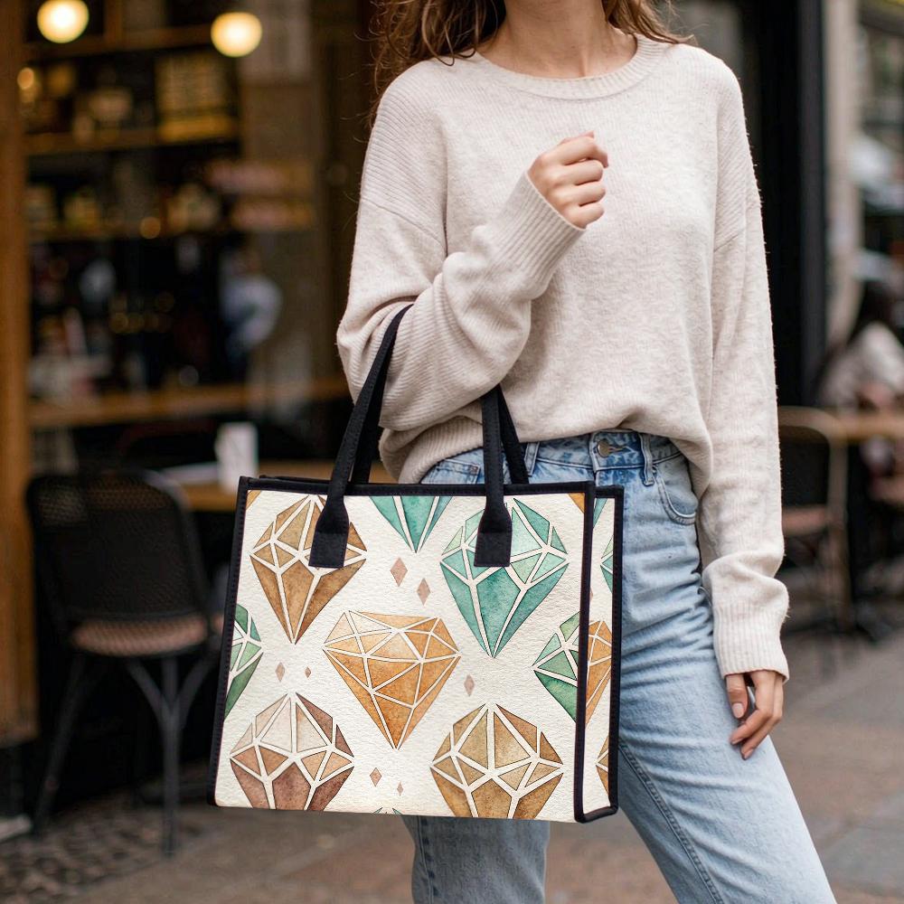 Watercolor Diamond Pattern Tote Bag Stylish Casual Daily Commuter Handbag