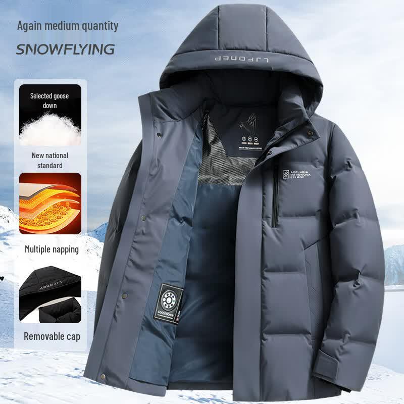 Men s Goose Down Detachable Hood Puffer Jacket 175