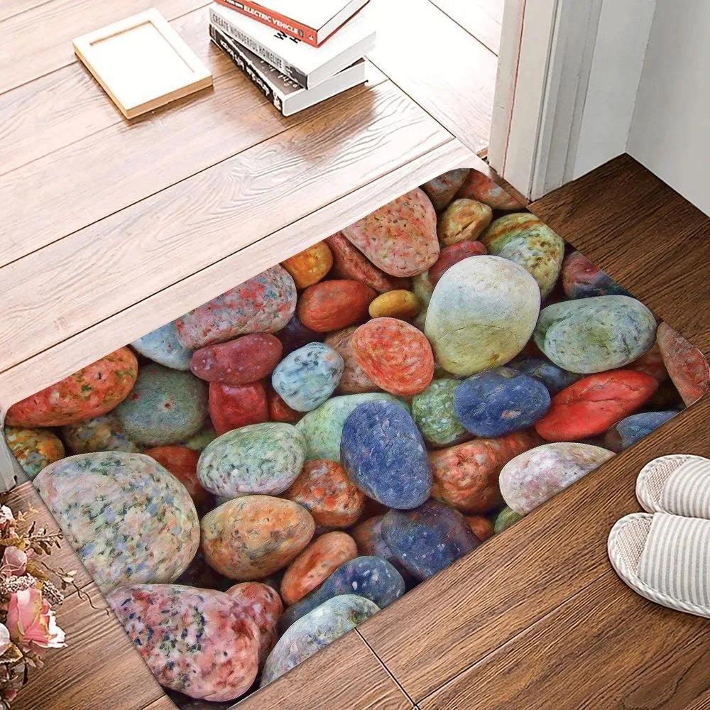 Pebbles Pattern Polyester Doormat Non-Slip Bath Mat Indoor Outdoor Home Decor Carpet Living Room Bedroom Kitchen Rug