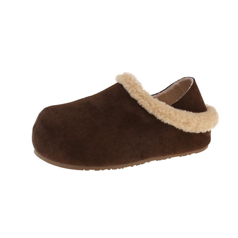 Thick-soled inner height-increasing Birkenstocks women's shoes fleece snow boots 2025 new winter one-pedal fluffy shoes half slippers