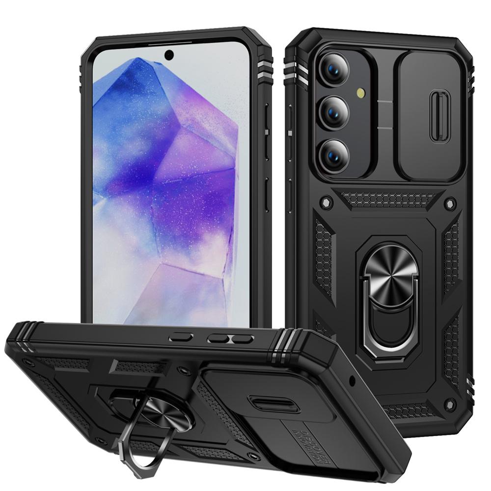 Military Armor Holder Case for Samsung Galaxy S24 S23 S22 S21 Ultra Plus A55 A35 A54 A14 4G 5G Slider Camera Protect Card Pocket Cover