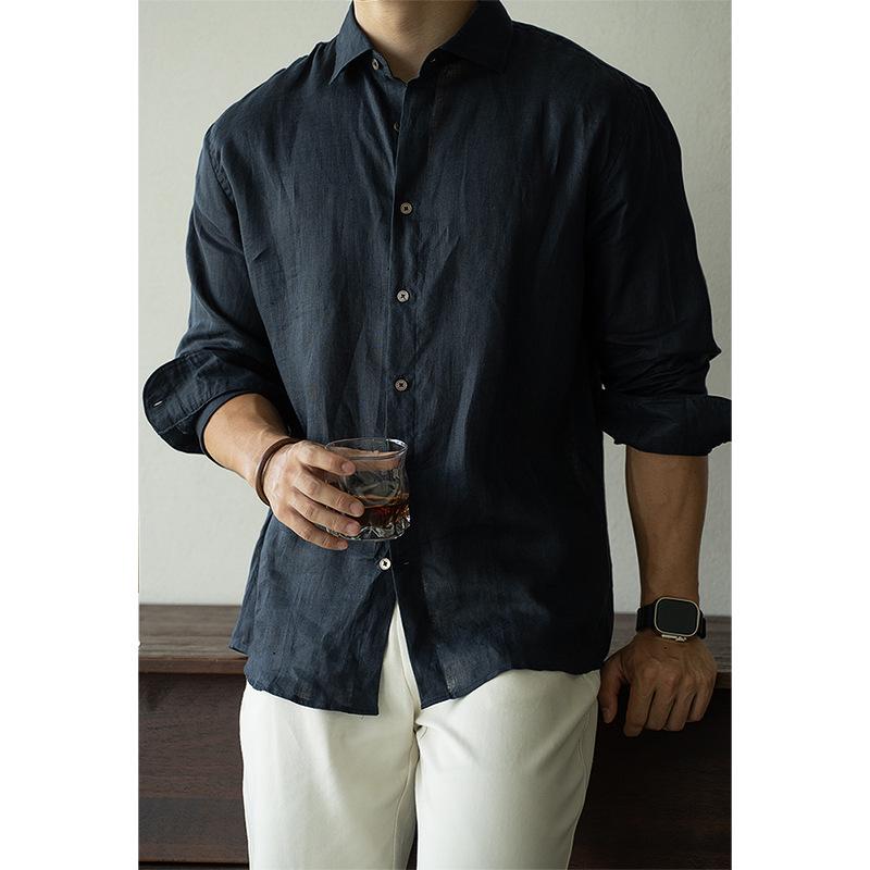 Men s Italian Linen Lightweight Long-Sleeve Shirt - Spring 2026 Casual, Old Money Style. XL (180/100A)