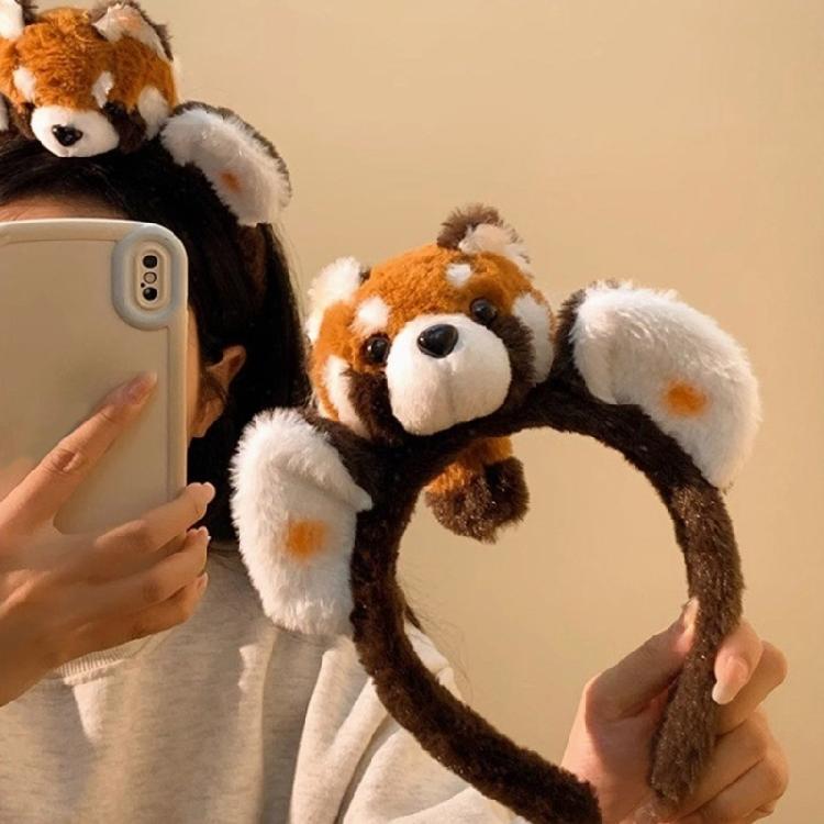 Cartoon 3D Raccoon Plush Headband Cosplay Costume Hairhoop Birthday Party Hairband Women Face Washing Makeup Headpiece