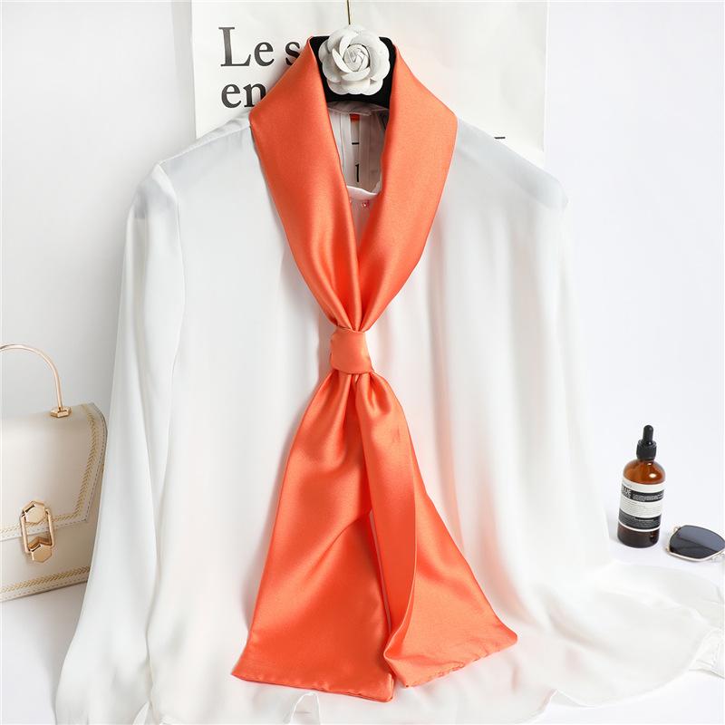 Solid Color Neckerchief Long Hair Scarves Female Silk Satin Neck Scarf For Women 14*145CM Fashion Headbands Plain Bag Scarf 2023
