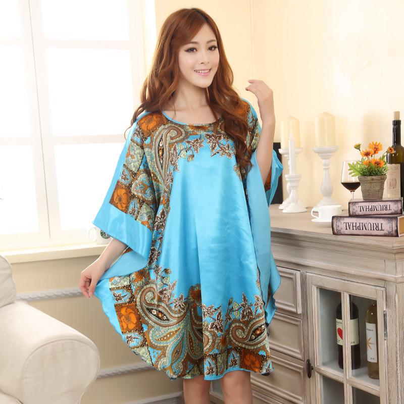Mosojoy Women's Plus Size Silk Batwing Nightgown - Summer Floral Print Pajamas