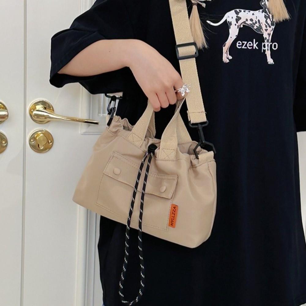 Contrast Color Nylon Crossbody Bag Cloth Drawstring Bucket Bag Fashion Shoulder Pouch Students