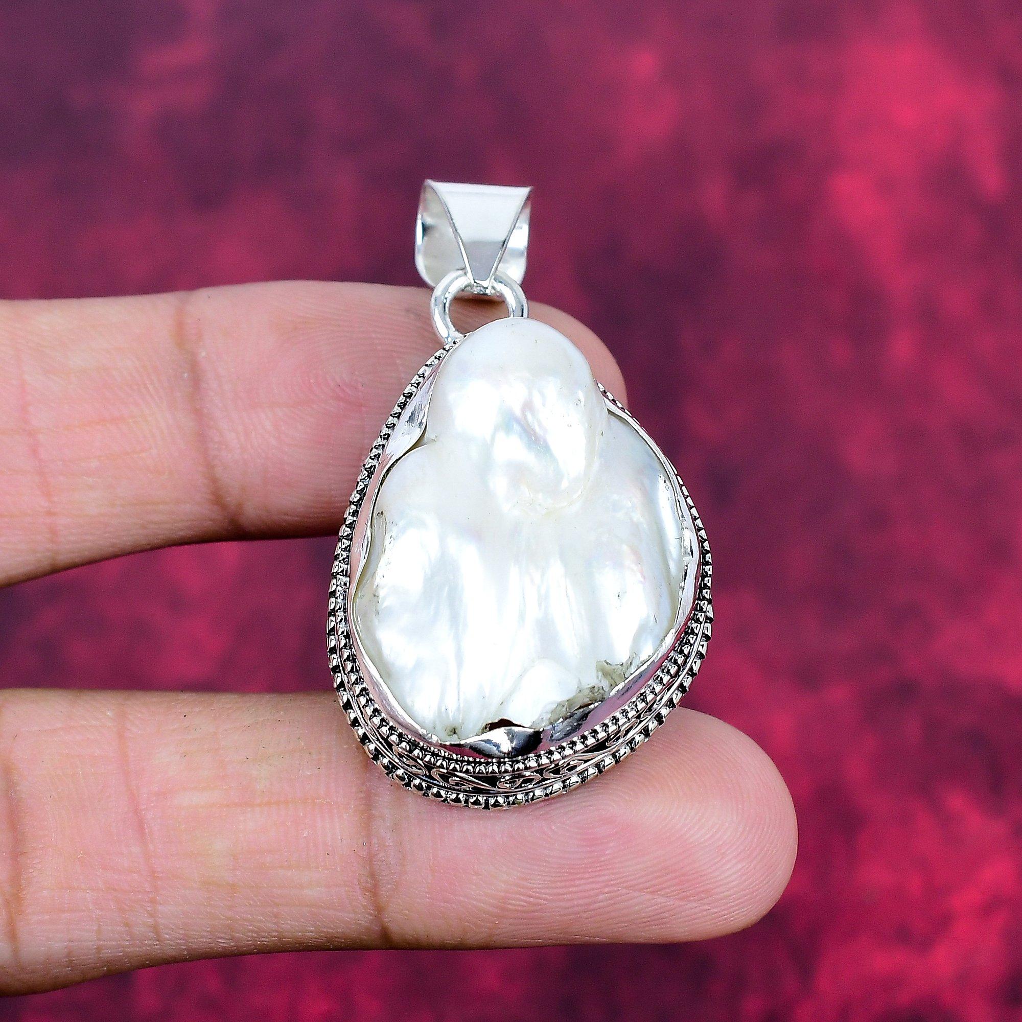 

Подвеска из перламутра, подвеска из настоящего драгоценного камня, подвеска из цельного серебра 925 пробы, ювелирное изделие ручной работы, подарок на годовщину 1.87 Inches белый