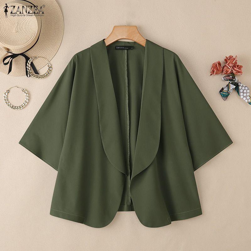 ZANZEA Women Turn Down Collar Loose Casual 3/4 Sleeve Cardigan Cover Ups
