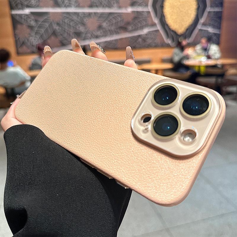 Applicable To Apple 17promax Lychee Leather Mobile Phone Case Comes with Lens Film IPhone 16 Anti Fall Pc Protection Case