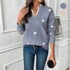 Autumn and Winter Valentine's Day Clothing V-neck Splicing Lace Temperament Versatile Love Sweater Women
