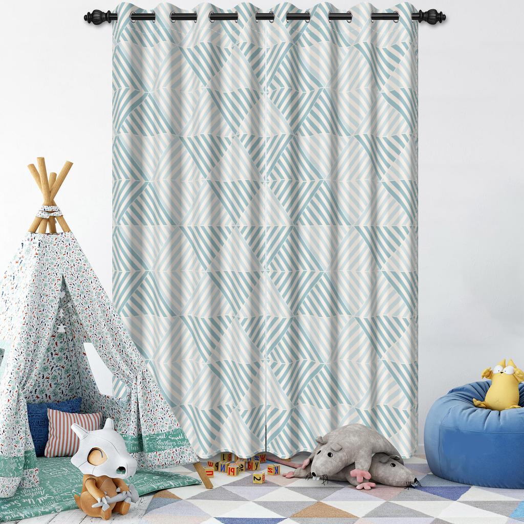 Set Of 2 Minimalist Blue Pattern Curtains Living Room Bedroom Window Home Textiles Geometric Floral Design Drapes Curtain Darkening Polyester Ideal