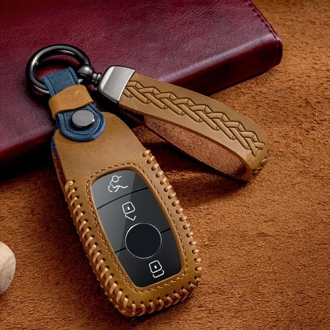 

Кожаный чехол для ключа автомобиля для Mercedes benz A C E S G Class GLC CLE CLA GLB GLS W177 W205 W213 W222 X167 AMG Держатель коричневый