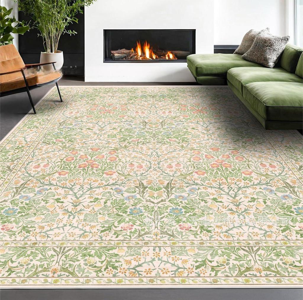 Vintage Modern Elegant Floral Vine Border Pattern Carpet Soft Decorative Mat Rug for Living Room Bedroom Home Decoration Rugs