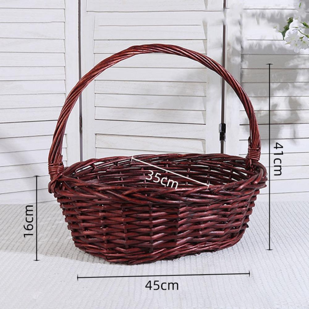 Brown White Handhold Weaving Basket Oval Braided Basket Basket with Handle  Vegetables Fruit