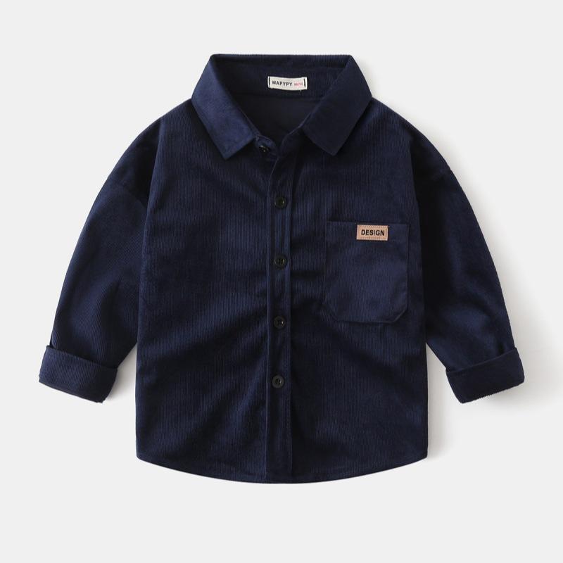 Children Boys Long Sleeve Shirts New Autumn Corduroy Warm Babys Boys Outerwear Turn Down Collar Cotton Solid Toddler Boys Coats 110 синий