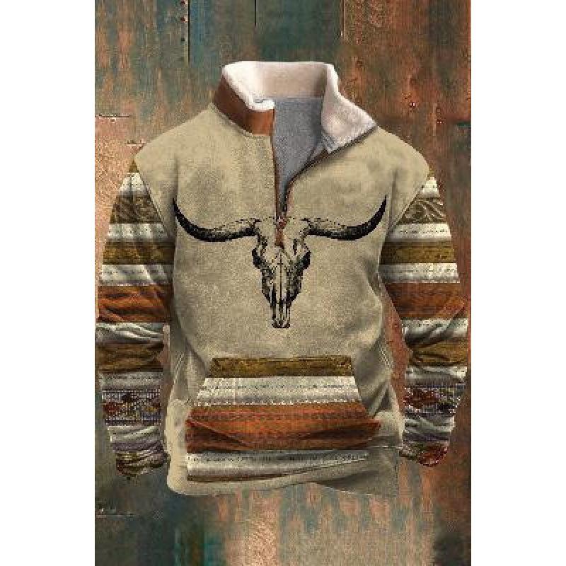 Spring And Autumn New Men'S Long Sleeve Half Zipper Printed Casual Fashion Trend Jacket
