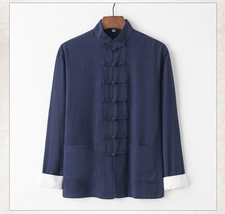 Men's Chinese Style Cotton Linen Tang Suit Jacket & Pants Set with Frog Buttons - Retro Zen Meditation Outfit