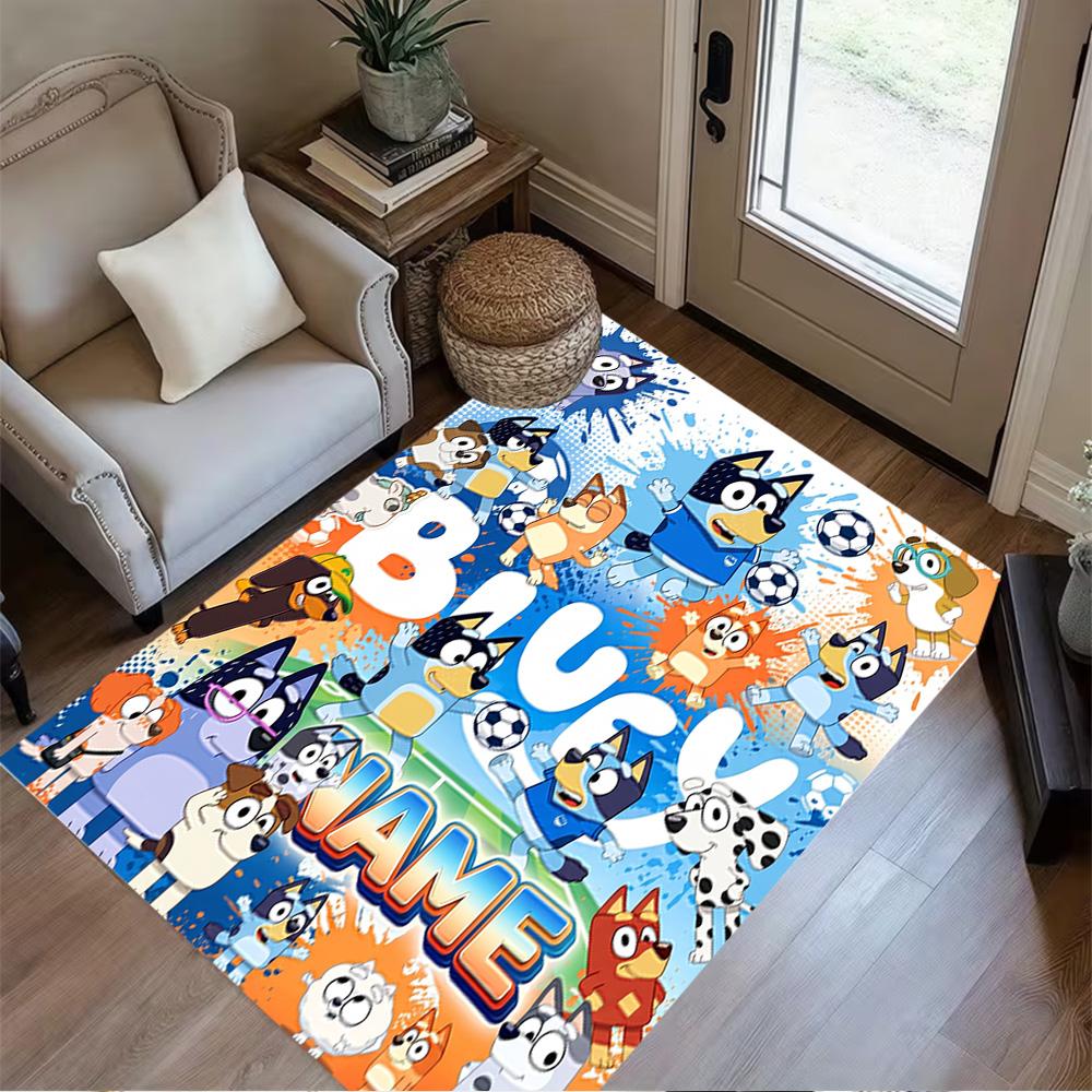 Soccer Fun Bluey Customize Your Name Floor Mat Design for Dining Room Decorate room Kitchen Study room Anti-slip Rug Anime Office Decor Spiritual Gift