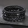 4 stuks/set Zwarte Galsteen Vulkanische Steen Houten Kralen Meerlaags Mannen Combinatie Elastische Armband Voor Koppel Vrienden Sieraden