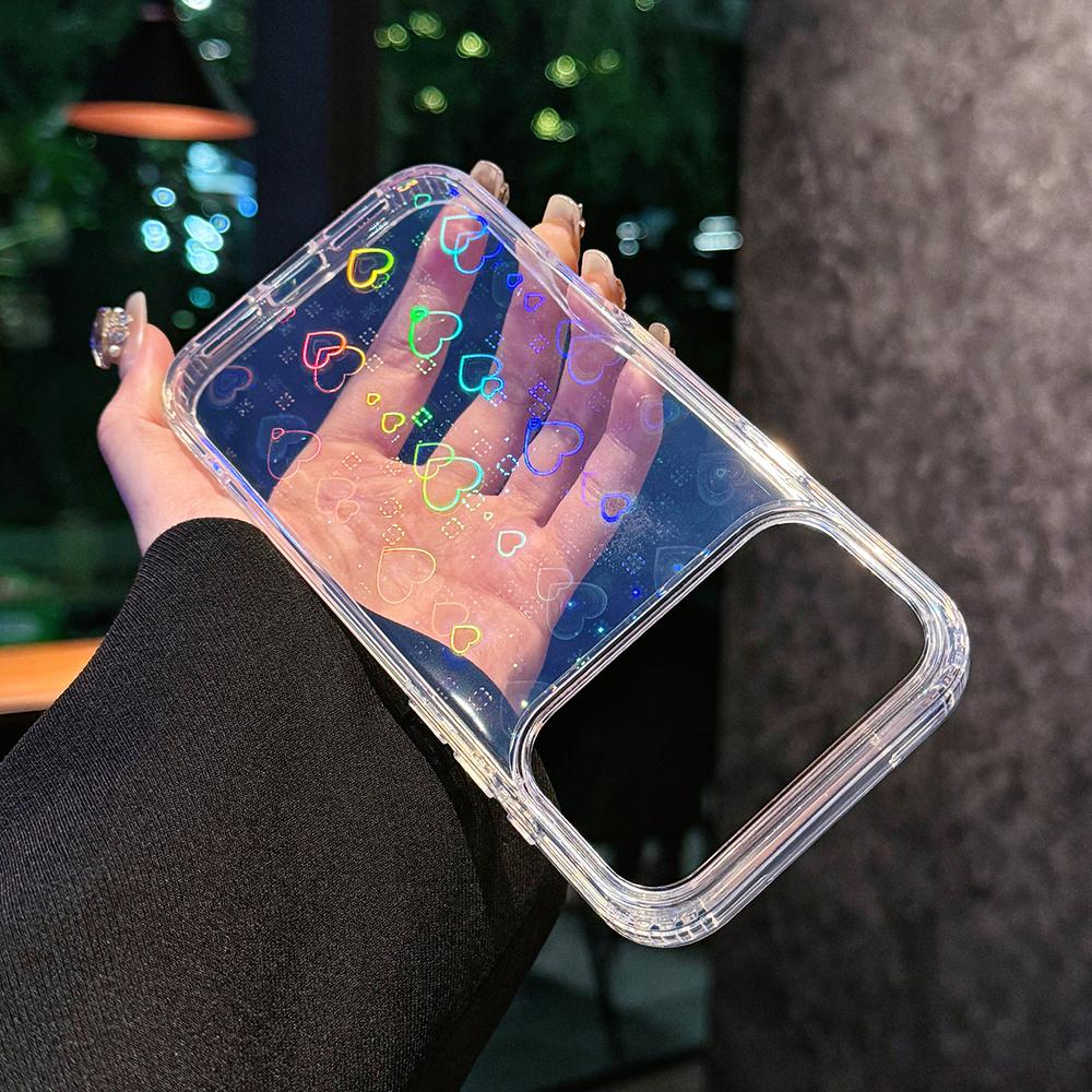 

Лазерный чехол-сердечко для iPhone 17 16 15 14 13 12 11 Pro Max, прозрачный акриловый, противоударный, с жесткой задней крышкой iPhone Air