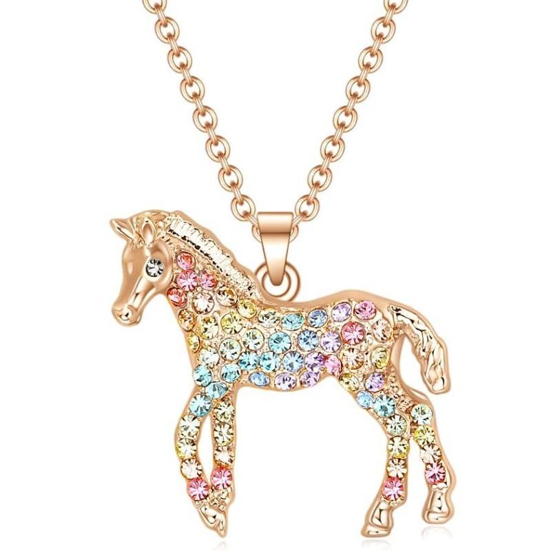Girls Horse Necklace Gifts,Little Rainbow Horse Jewelry for Women, Zircon Crystal Necklaces Pendant for Teen Girls Horse Lovers