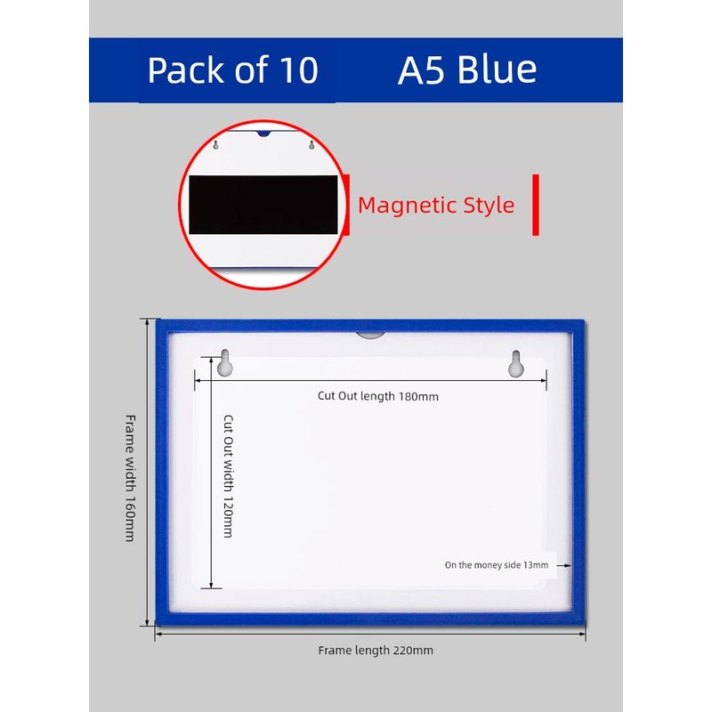 

Magnet Plate Holder Wall Hanging Wall Sticker Wall File Bag Wall Transparent Protective Cover Hard Plastic Plywood Wall Hanging Work Guide Book Hanger [Magnetic Model/Hollow Panel] 5 Pieces/A5 Blue