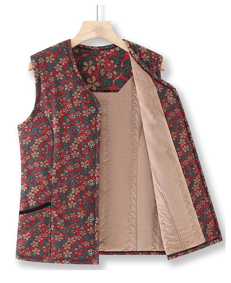 Women's Plus Size Camel Down Vest – Fleece-Lined, Elastic Fit for Middle-Aged and Elderly